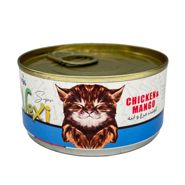 کنسرو غذای بچه گربه وکسی (Vexi) با طعم گوشت مرغ و انبه ۱۱۰ گرمی ویهان بهار