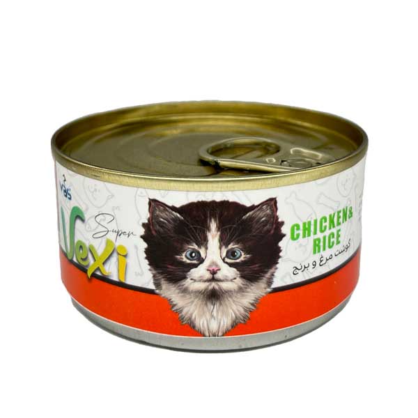 کنسرو غذای بچه گربه وکسی (Vexi) با طعم گوشت مرغ و برنج ۱۱۰ گرمی