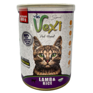 کنسرو غذای گربه وکسی (Vexi) با طعم گوشت بره و برنج ۴۰۰ گرمی ویهان بهار