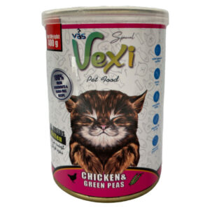 کنسرو غذای بچه گربه وکسی (Vexi) با طعم گوشت مرغ و نخود فرنگی ۴۰۰ گرمی ویهان بهار