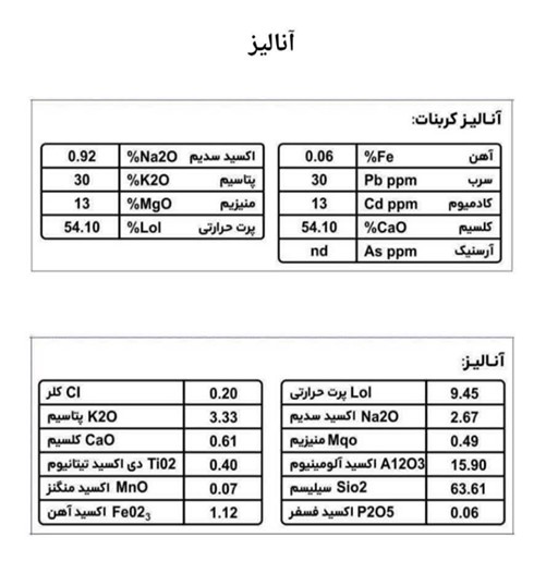 کربنات کلسیم مکمل طلایی نایینی 1 آنالیز کربنات