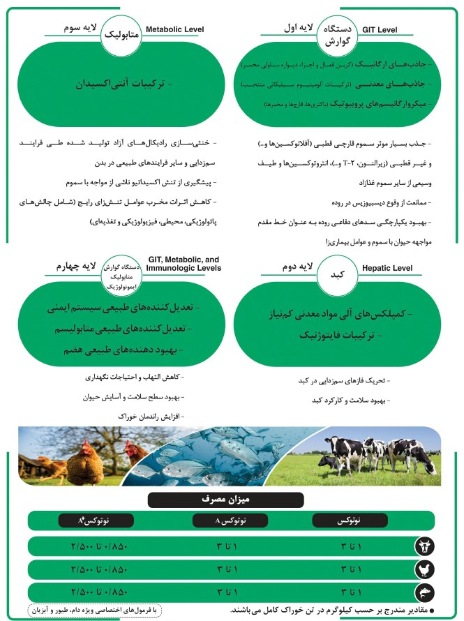 توکسین بایندر (نوتوکس) دام طیور و آبزیان سبز اندیشان برتر 3 توکسین بایندر (نوتوکس) دام طیور و آبزیان سبز اندیشان برتر