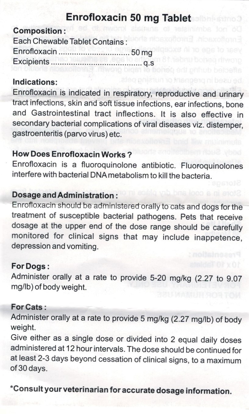قرص انروفلوکساسین Enrofloxacin) 50mg) آلماتین دارو 1 قرص انروفلوکساسین Enrofloxacin) 50mg) آلماتین دارو