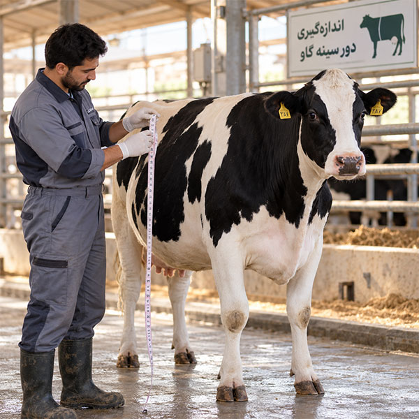 تخمین-وزن-گاو-با-متر-و-مهار-در-دامداریپ